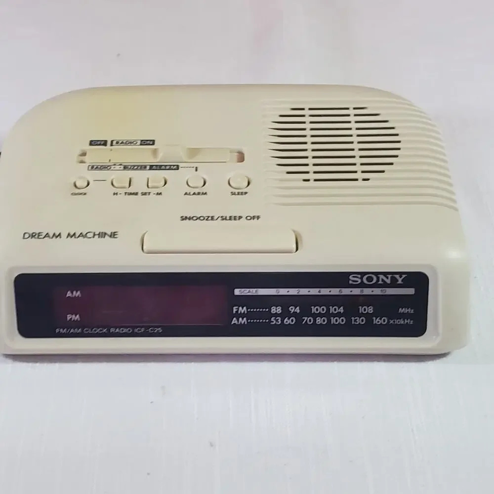 Vintage Sony Dream Machine AM/FM Clock Radio ICF-C25 Retro Cream White Tested
